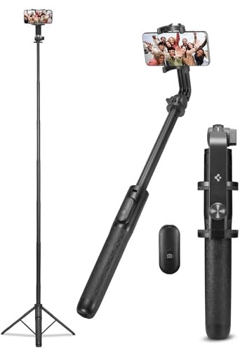 Spigen Treppiede Smartphone Bastone Selfie 160 cm Wondersnap S560W Selfie Stick con Telecomando per iPhone, Galaxy, Pixel, Xiaomi, GoPro etc - Nero