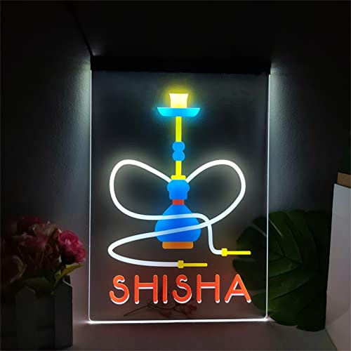 REWIS Shisha LED Letrero de neón, Luces de neón Multicolores alimentadas por USB Personalizadas con atenuador, para Hookah Bar Vape Shop Colgante de Pared Regulable Decorativo,A,30x20cm
