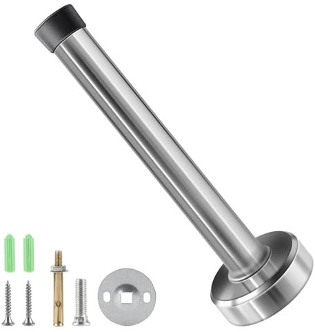 Misuyue Door Stop, 6 inch/15cm Door Stoppers for Skirtings, Stainless Steel Door Stoppers for Walls, Door Stop Wall Mounted with Rubber Buffer Contains Fasteners Tall Metal Door Stop(Silver)