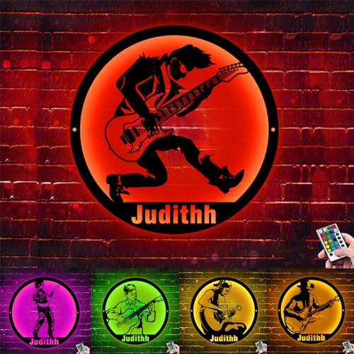 Collienght Personalisiertes Gitarristen-Silhouette-Metallwandschild, Gitarren-Wandkunst, Dekor, Neon-Gitarrenschild, Musikstudio-Schild, Weihnachten, Geburtstag, für Jungen, Mädchen, Sohn, Tochter