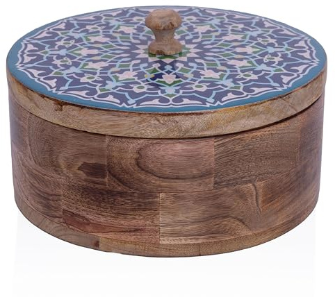 Handcrafted Wooden Mexican Tortilla Warmer Basket Indian Chapati Roti Bread Holder Box Pancake Keeper Serveware Hot Pot Casserole Dish With Lid Home Kitchen Dining Decor, Antique Brown, 23 x 7 cms