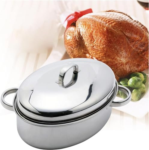 EndyAk Stainless Steel Extra Large Oval Roasting Pan with Lid - Perfect for Steaming, Baking, and Induction Stove Cooking