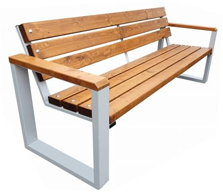Primario Grande Gartenbank Wetterfest Holz - Holzbank Outdoor Pulverbeschichtet - Parkbank aus Skandinavische Fichte - Geschliffene Bretter - Bank mit Solider Rahmen (Posener RAL9006/Eiche, 150 cm)