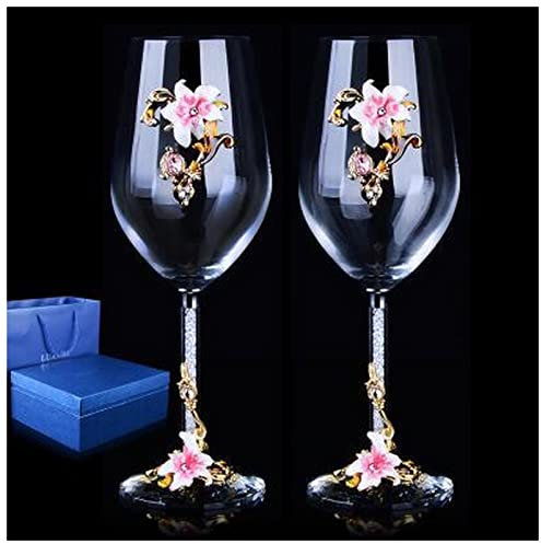 Copas De Vino Personalizadas 1 par de Vidrio de Cristal de Esmalte Creativo de Alto Grado Copa de Vino Tinto con Diamante/Regalo de Boda Copa de Cristal de Cristal Copas De Vino (