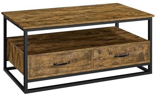 Yaheetech Coffee Table with Drawers, Large Wooden Coffee Table with Storage for Living Room, Rustic Bown, 110×60×48.5 cm