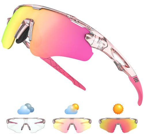 Victgoal Running Glasses Photochromic Sunglasses for Men Women with TR90 Frame UV Protection Sports Cycling Glasses (PinkTR)