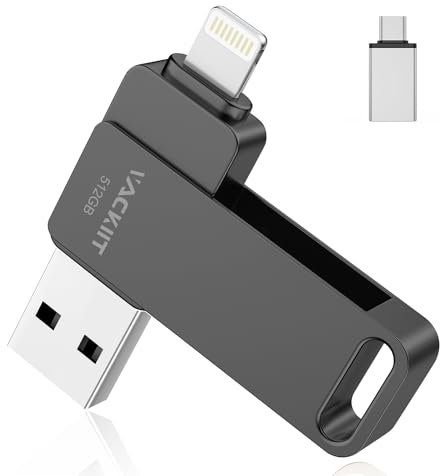 Pendrive 512 GB para iPhone Apple Autorización,Vackiit Pen Drive LightningTipo C Memoria USB 3.0 Externa Photo Stick para iPhone iPad Mac iOS Android Teléfono PC con MFI Lightning,USB C 3 in 1