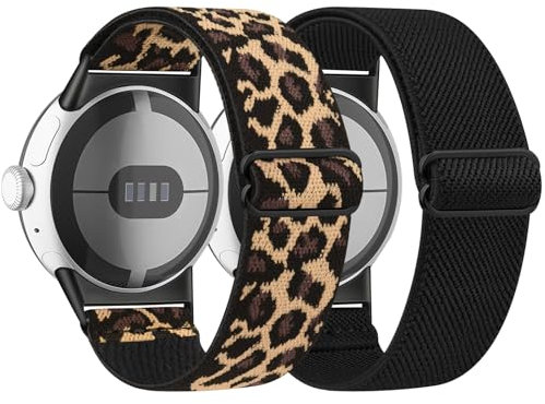 Oumida Armband für Google Pixel Watch 2 - Weiches Elastisches Ersatzarmband für Herren und Damen (Schwarz+Leopard)