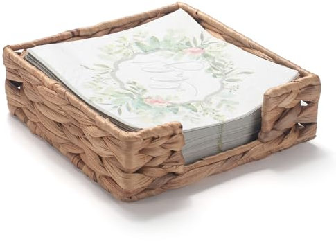 Porta Servilletero de Mesa Jacinto Agua Cuadrado Bandeja Mimbre Tejida para Servilletas para Cocina, Comedor, Bar, Fiesta, Baño 19 x 19 x 6cm