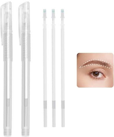 2 Stück Haut Marker, Chirurgischer Hautmarker, Permanent Make Up Stift, Tattoo-Piercing-Positionierungsstift, Augenbrauenstift, mit 3 Stück Nachfüllung, für Augenbrauen, Lippen, Körperkunst (Weiß)
