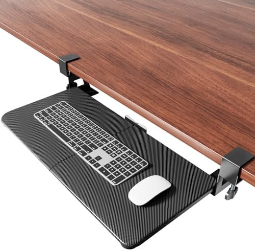 NearHub Large Keyboard Tray Under Desk Pull Out with Extra Sturdy C Clamp Mount System, 26'' (30‘’ including Clamps) x 11 Inch Steady Slide-Out Platform Computer Drawer Mouse Tray for Typing (Black)