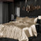 Bettwäsche Set Satin 135x200cm 4teilig Gold Silky Touch Glänzend Seide Einfarbig Bettbezug Set Glatt Luxus Gelb Bettwäsche Set weicher Doppelbettmit Reissverschluss und Kissenbezüge 80x80cm