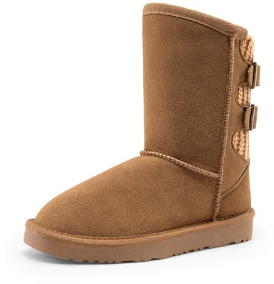 DREAM PAIRS flickor pojkar vinterstövlar höga vinterskor för barn fuskpäls fodrade ankelhöga snöstövlar FuzzyClassic barnspänne för små, Ljus brun, 32 EU