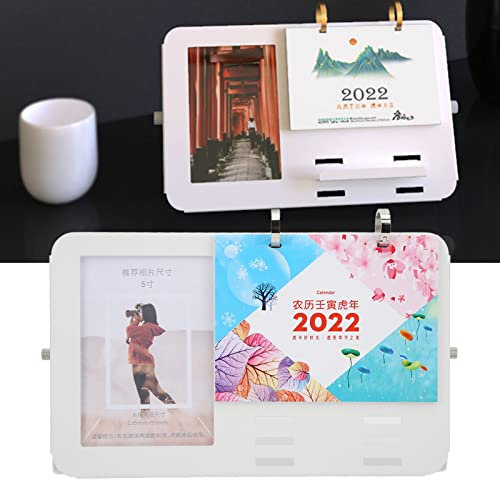 LetCart Tischkalender 2022, Metall-Tischkalender mit Bilderrahmen, 2022, runder Tischkalender, 16 x 25,9 cm