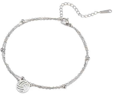 TEAMER Zarter Volleyball Anhänger Armband Resizable Volleyball Doppelkette Armband Trendy Sport Ball Schmuck Sportler Trainer Volleyball Liebhaber (Silber)