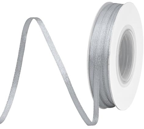 BVIEAKD 3mm breit 45m Long Double Face Silber Satin Ribbon Stoffband für Geschenkverpackungen Sehr geeignet für Hochzeiten Dekoration Blumenstrauß Ballons Kunsthandwerk Nähen Haarschleife