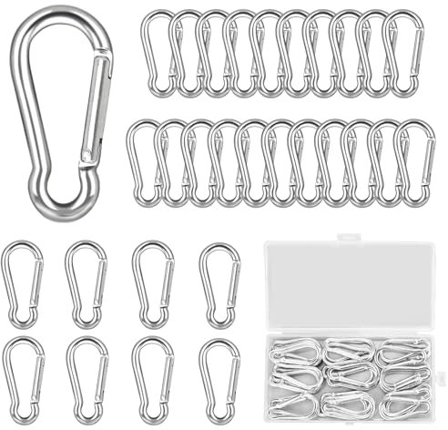 UVVRUR 30 STK Karabiner Karabinerhaken Schlüsselanhänger 50 x 5mm Karabiner Klein Carabiner Set mit Schnapphaken für Rucksack Hundeleine Camping Angeln Reisen (30 Stück 50mm)