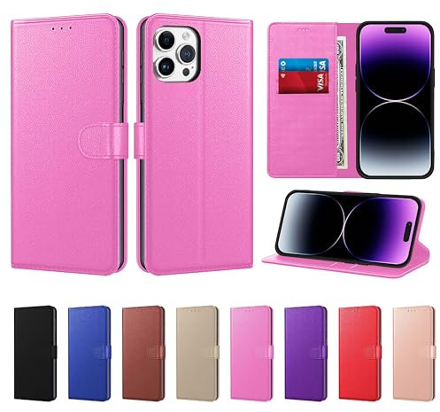 New Horrizon Luxury Case for iPhone 15 Pro Max Leather Phone Case Cover,[Life time Support], PU Faux Leather Wallet Flip Magnetic Shockproof Case with Card Slots (Pink, For iPhone 15 Pro Max 6.7)
