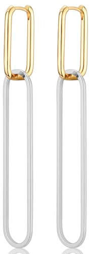 CERSLIMO Rechteckige Ohrringe Creolen Huggies Lange 68mm Zweifarbig Ohrringe Hängend Quadratischer Anhänger Viereckig Schmuck Geschenke für Damen