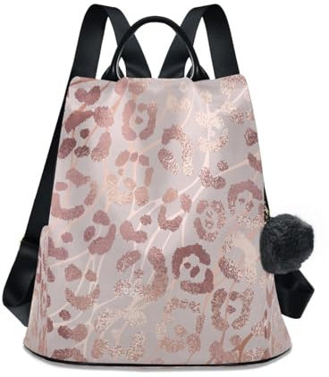 Ksajwzf Zaino da donna con stampa leopardata in oro rosa, antifurto, alla moda, borsa a tracolla con pelle animale, bagaglio da donna, Multicolore