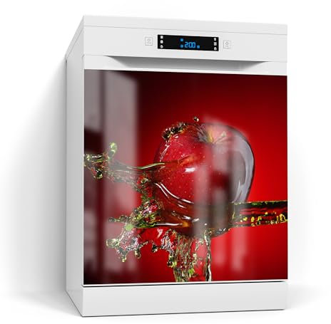 DEQORI Magnetfolie für Spülmaschine 60x60 cm | Motiv Flüssigkeit trifft Apfel | dekorative Magnetmatte Geschirrspüler Schutz | Magnet Deko-Folie selbstklebend, magnetisch & beschreibbar