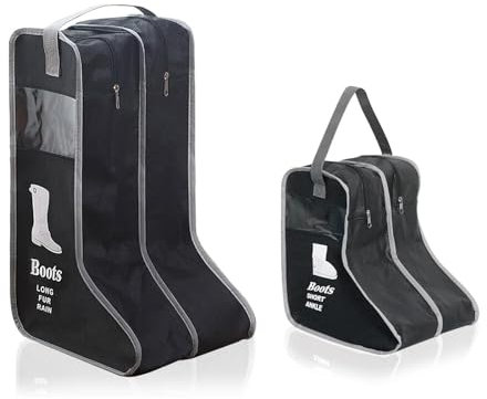 Borsa per stivali da equitazione, 2 paia di tasche portatili, con maniglia, borsa per scarpe da viaggio con cerniera, antipolvere, per stivali corti e alti (Nero)