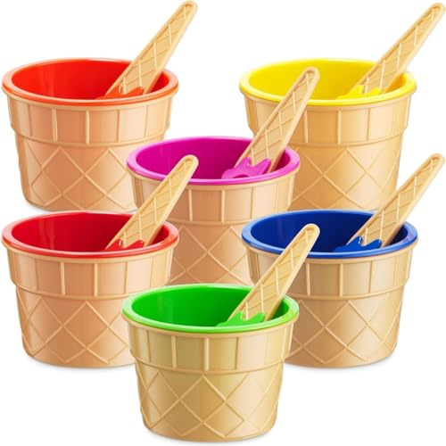 Coppette e cucchiaini per gelato -Set di 6 pezzi in plastica riutilizzabile