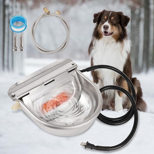 Heated Water Bowl for Dogs Outdoor Cats Large Breed Automatic Dog Water Dispenser Auto Fill Heated Pet Water Bowl Outside Pet Waterer for Chicken Goat Pig Horse Livestock