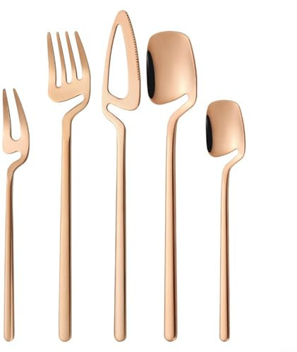 Juego de vajilla colgante de acero inoxidable, incluye cuchara, tenedor, juego de cubiertos de larga duración (oro rosa)
