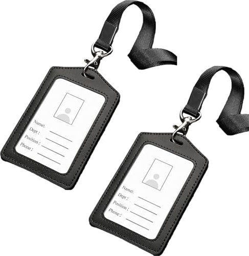 Meekye Set di 1/2 Porta Badge PU Cordino, Porta Badge da Collo, Porta Tesserino per Carte di Credito, ID Lavoro, Carta D'identità, Carta Studente, Ufficio Badge Holder