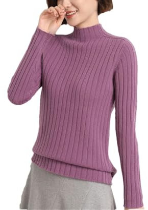 Hgvcfcv Maglia da donna a collo alto in lana, a maniche lunghe, con scollo a V, Viola, L