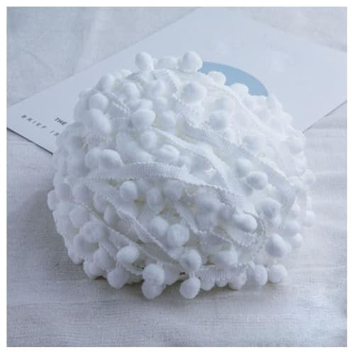 GreatRise Pompon-Borte Bunt Pom Poms Quaste Borte Spitzenband mit 1.2 cm Pompons Bommelborte Pomponband Quaste Trim Band für Basteln Nähen Kleidung Zuhause Dekorieren Weiß 3 Yard