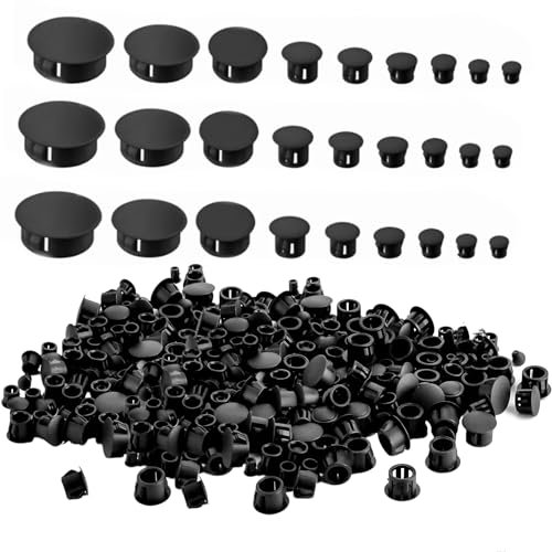 140 Stück Abdeckkappen für Bohrlöcher, Blindstopfen 9 Größen, 5/6/8/10/12/16/20/22/25mm Schwarz MöBel Bohrloch Abdeckkappen, Snap-In Kunststoff Verschlussstopfen für Schränke Maschinen Möbel