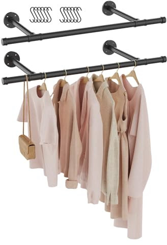 GUOHNHE Kleiderstange Industrial, Garderobenstange Wandmontage, Kleidergestell Garderobenhalter, DIY Garderoben System, Begehbarer Kleiderschrank, für Kleine Zimmer, 77 cm, 2 Set, Schwarz, SG77B-2