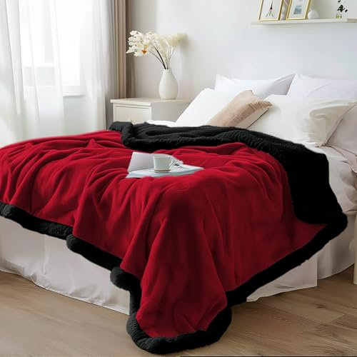 Bedding Aid Coperta impermeabile per letto matrimoniale – double-face in morbido pile, senza sporcare, a prova di perdite, antimacchia e impermeabile, double-face (velluto rosso/nero ossidiana, 65 x