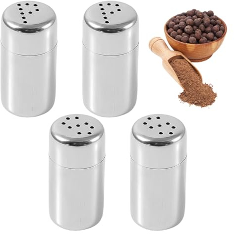 SIRLOMU 4 Stück Mini Salzstreuer mit Deckel, Gewürzstreuer Camping, Edelstahl Salz, Geeignet für Restaurants, Camping und Grill im Freien (5ml, klein)