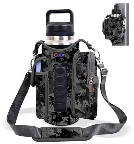 icolor Magnetic Gym Bag Water Bottle Holder with Phone Pockets,5 Built-in Magnets Gym Magnetic Bag Pouch Attach to Fitness Equipment,Diameter 3.9 Bottle Carrier Sling Bag