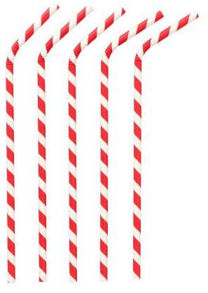 Lot de 200 pailles flexibles en papier Ø 6 mm · 22 cm Rouge/blanc « Stripes »