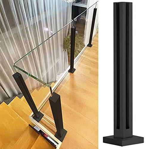 Edelstahl Glasgeländer Set für Innentreppen mit schwarzem Quadrat Glas Handlauf Pfosten 304 Edelstahl 90cm/100cm Höhe, H 75cm Gr