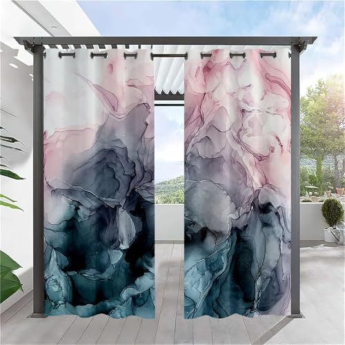 Hiseng Rideaux Extérieur Imperméable, Grain de Pierre Marbre 2 Pièces Rideau Isolant Occultant Thermique avec Oeillet pour Jardin Pergola Cabane Tonnelle Terrasse (Rose + Noir,106x160cm)