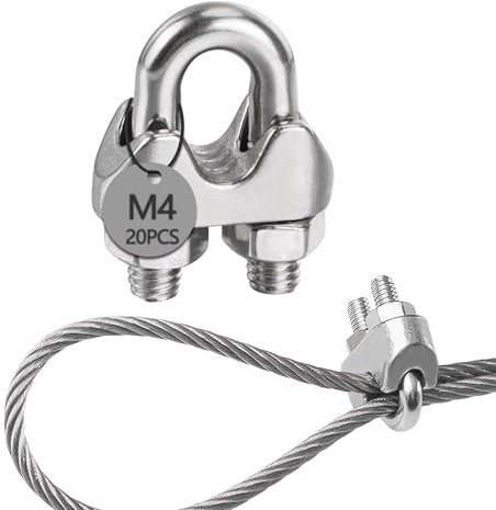 huruirui M4 Serre Câble Acier Serre Cable Acier Inox 304 20pcs U Boulon Clip Serre Corde Pince Cable Pour Les Chantiers de Construction et Les Navires Corde à linge Auvent Pour Ø 4mm Cable Acier