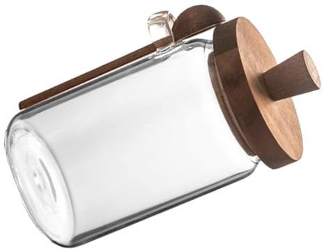 Holibanna Glasbehälter Mit Luftdichtem Holzdeckel Kleines Vorratsgefäß Für Kaffeebohnen Und Losen Tee Transparentes Glasgefäß Für Küche Und Haushalt