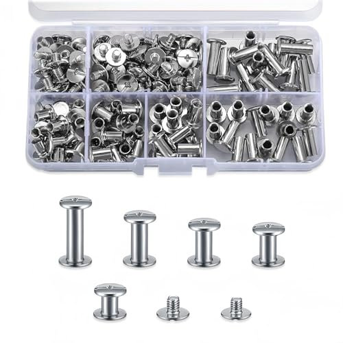 Chicago Lot de 160 vis à tête cylindrique en acier inoxydable 4/5/6/8/10/12/15 mm avec double capuchon rond, vis à douille pour bricolage, sacs en cuir, vaisselle, portefeuille, argent