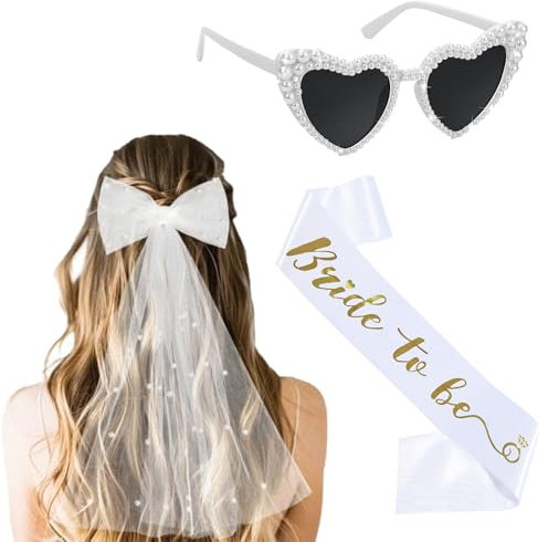Ayizhiniu 3pcs Evjf Accessoire, Voile Mariée Evjf, Bride to be Sash, Lunettes Coeur Perles, S'applique à Enterrements Garçon, Soirées Thème, Réunions D'amis Autres Occasions Heureuses