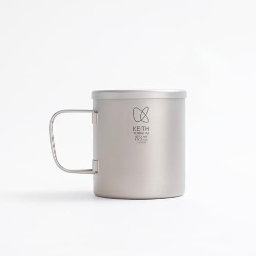 Keith Titan Becher doppelwandiger Camping Topf Outdoor Kaffee Tee Tasse mit Deckel & Faltbarem Griff (450ml)