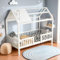 Mutuolux Hausbett Kinderbett 90x200 aus Massivholz Weiß, Montessori Bett mit Rausfallschutz, Bodenbett mit Dach für Kinderzimmer Jungen & Mädchen, Spielbett Holz