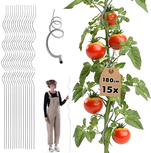 KADAX 15er Set Tomatenspiralstäbe 180 cm x 6 mm, Tomatenstäbe aus Aluminium, Tomaten Rankhilfe, Tomatenspirale, Spiralstab, Tomatenstangen, Pflanzstäbe
