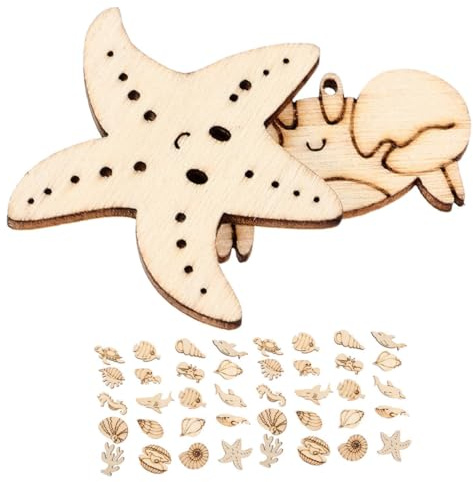 HANABASS 50stücke Holzausschnitte Meerestiere Muscheln Wale Delfine Fische Formen Malen Basteln Für Junge Mädchen Heimdekoration Ornament Diy