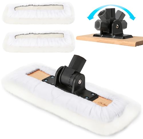 PinStone 4 Pack 10 Inch Lambswool Applicator Kit, 180° Adjustable Lambskin Deck Stain Applicator, 100% Natural Lambswool Pads for Wood Deck, Fence, Floor Finish, Wax Staining, Polyurethane Application | PinStone 100% Natural Lambswool Lambskin Pads, Sturdy Wooden Base, Wood Deck, Fence, Floor Finish, Polyurethane, Wax Staining
