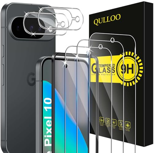QULLOO Schutzfolie für Google Pixel 10 für Panzerglas, 3 Stück Displayschutzfolie mit 2 Stück Kameraschutz, 9H Härte Gehärtetes Glas HD Klar Schutzglas Anti-Kratzen Folie